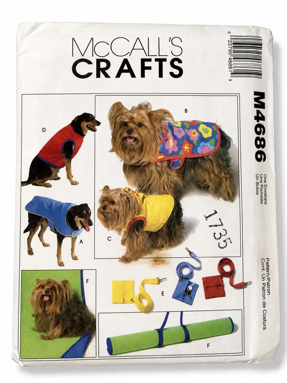 McCall’s Crafts M4686 Dog Coat Vest Leash Mat Sewing Pattern XS-L